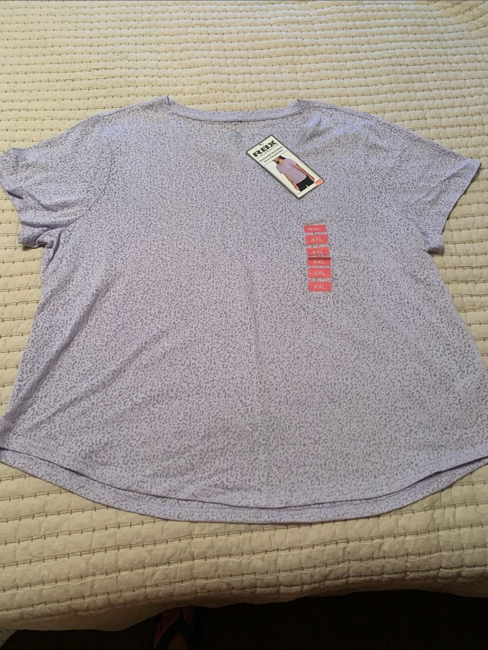 RBX Lavender Short Sleeve Scoop Neck Tee with Subtle Animal Print